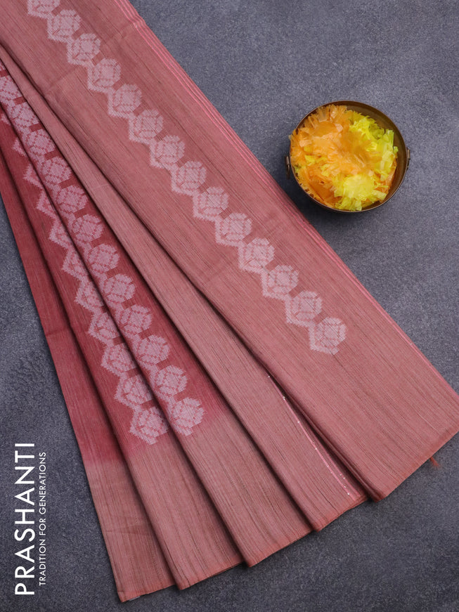 Bamboo saree maroon and peach orange shade with allover tie and dye & thread weaves and sequin work pallu