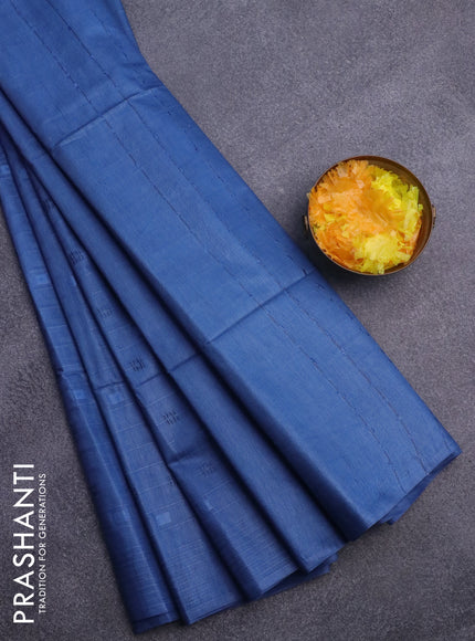 Bamboo saree blue with allover thread strips & self emboss and sequin work pallu