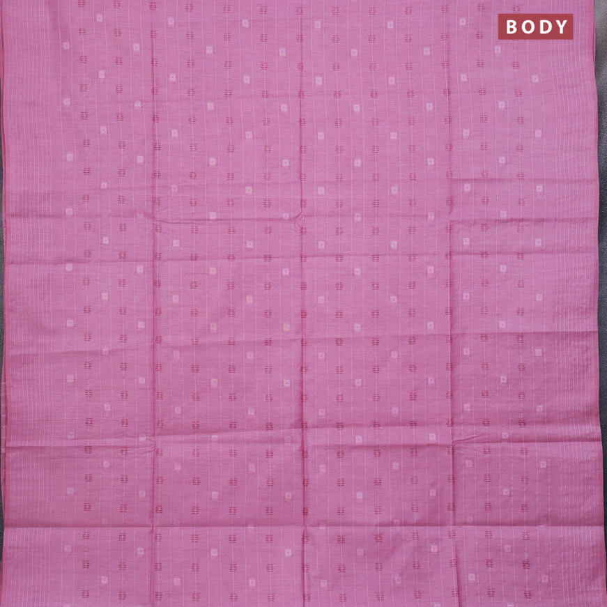 Bamboo saree light pink with allover thread strips & self emboss and sequin work pallu