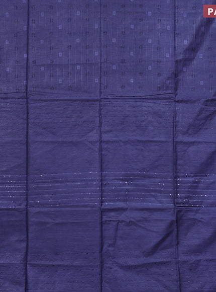 Bamboo saree dark blue with allover thread strips & self emboss and sequin work pallu