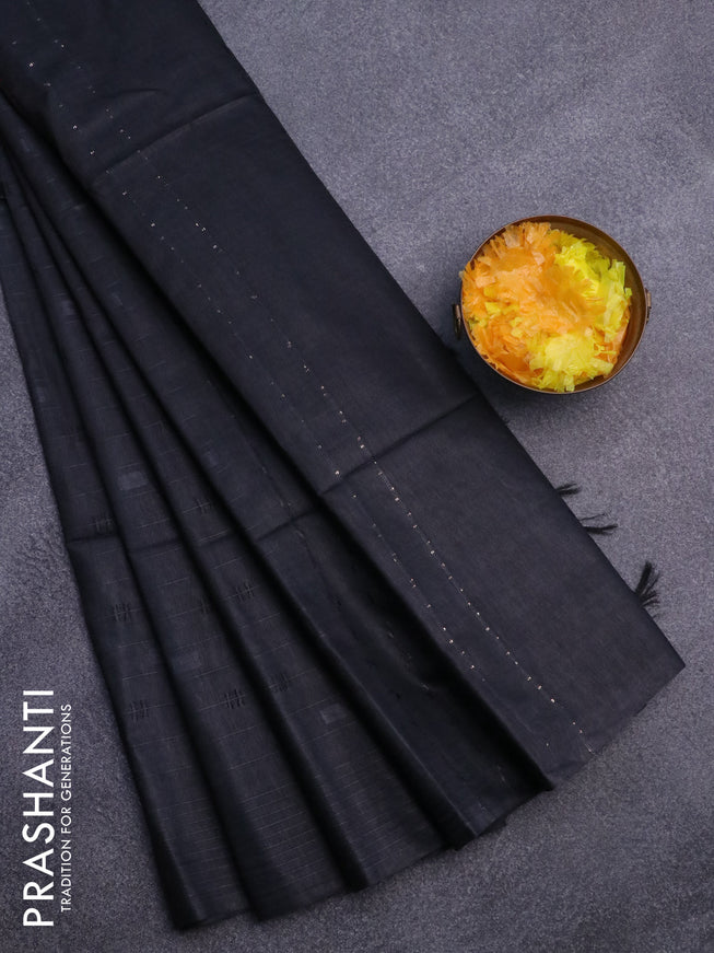 Bamboo saree black with allover thread strips & self emboss and sequin work pallu