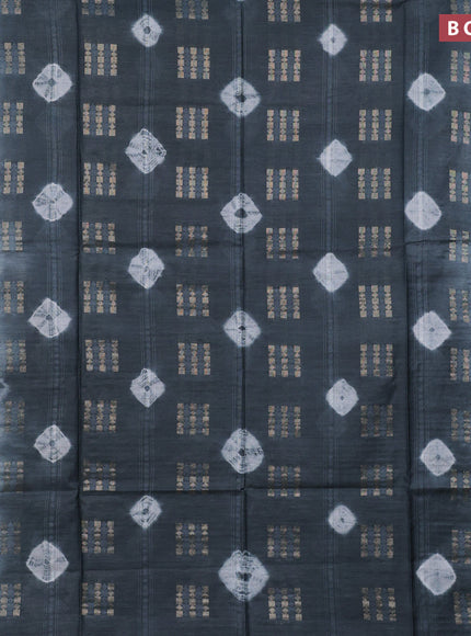 Bamboo saree dark grey and grey with allover zari woven buttas & batik prints and small zari woven border