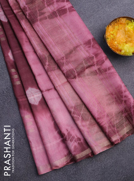 Bamboo saree deep maroon and peach pink with allover zari woven buttas & batik prints and small zari woven border