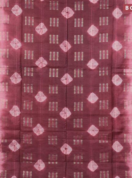 Bamboo saree deep maroon and peach pink with allover zari woven buttas & batik prints and small zari woven border