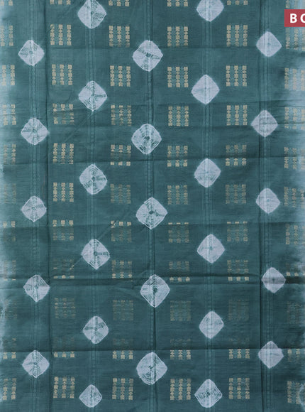 Bamboo saree green shade and pastel blue shade with allover zari woven buttas & batik prints and small zari woven border