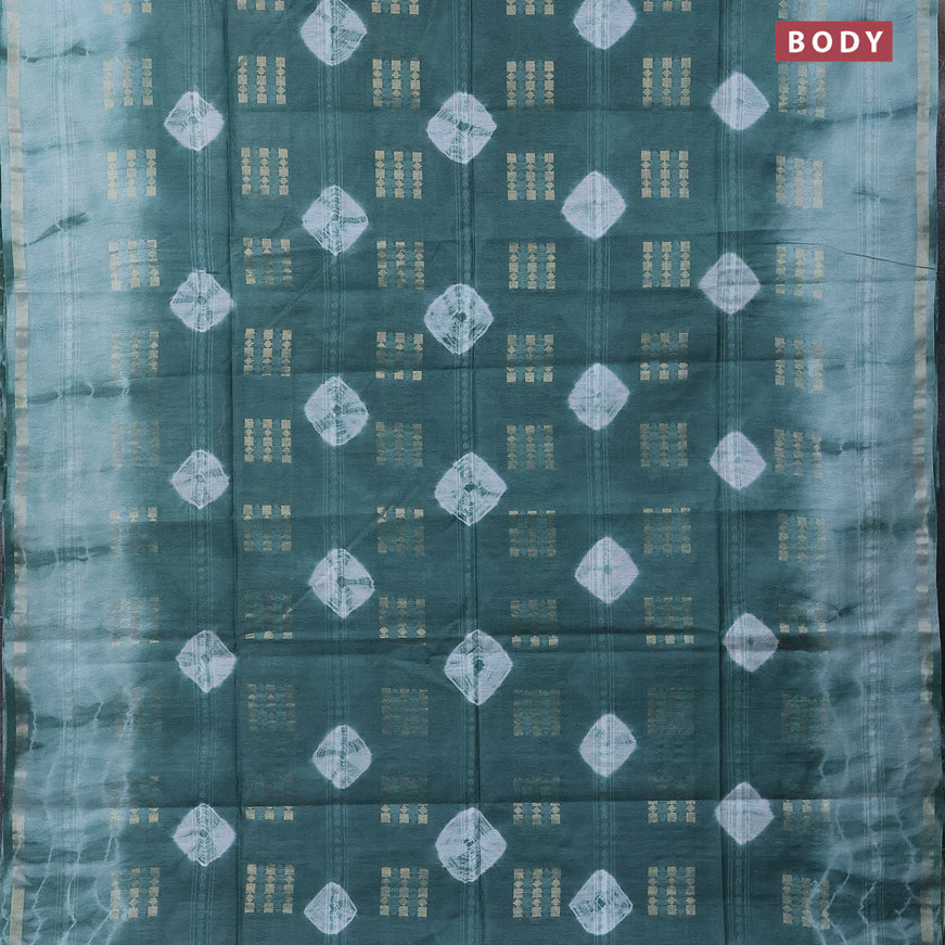 Bamboo saree green shade and pastel blue shade with allover zari woven buttas & batik prints and small zari woven border