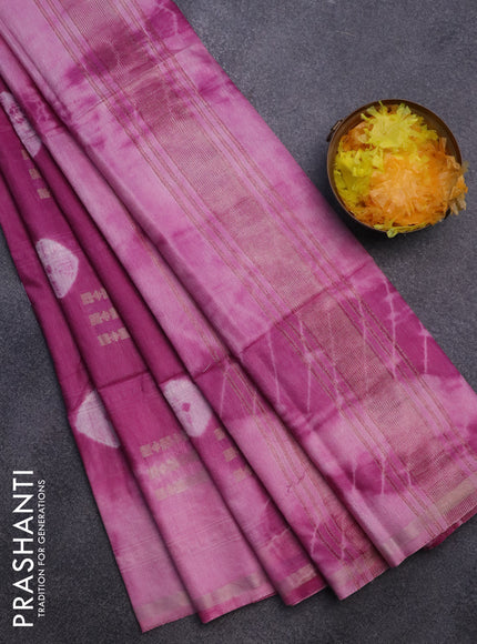 Bamboo saree mild purple and light pink with allover zari woven buttas & batik prints and small zari woven border