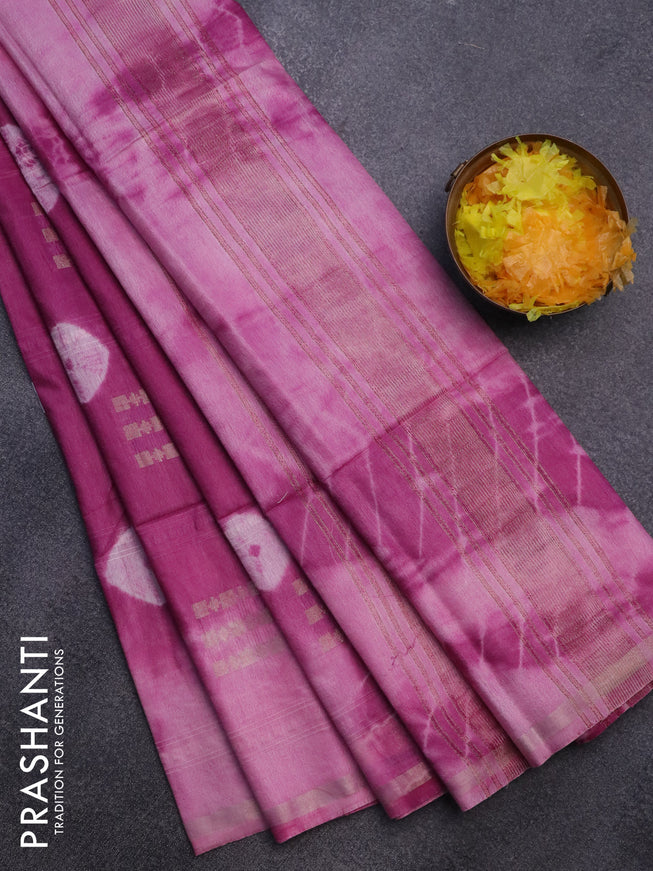 Bamboo saree mild purple and light pink with allover zari woven buttas & batik prints and small zari woven border