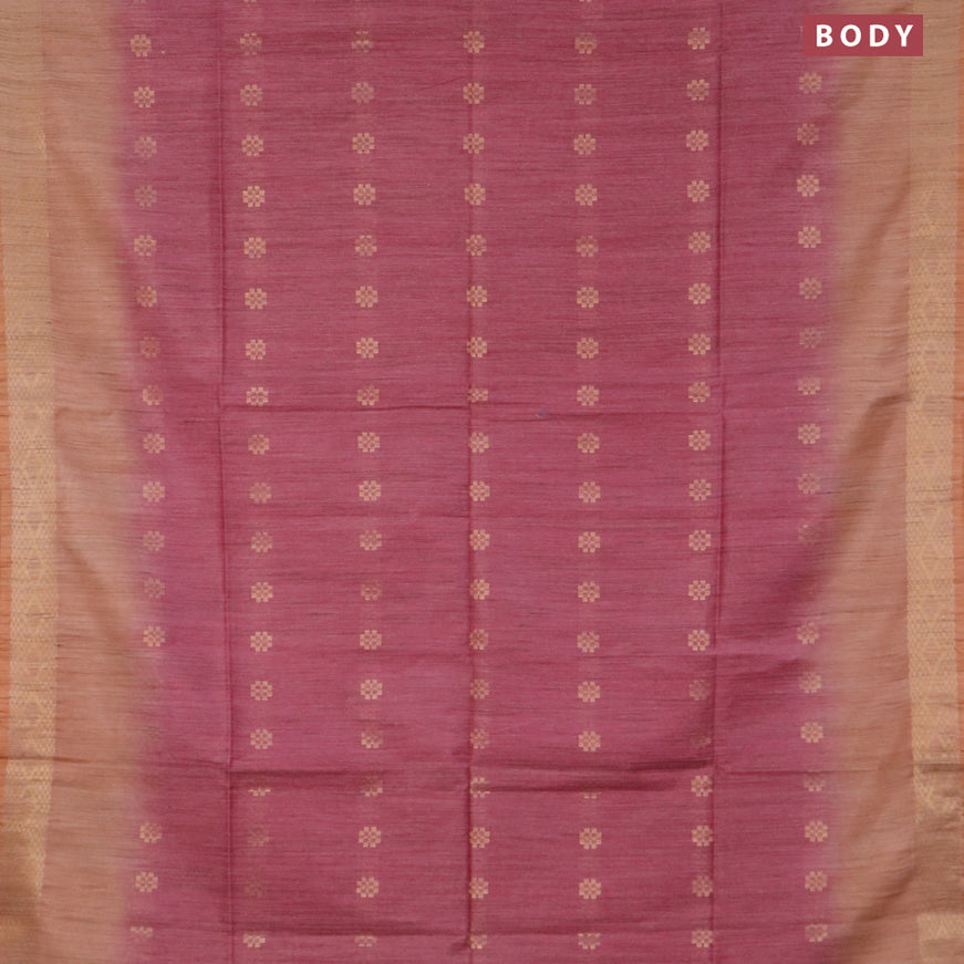 Bamboo saree pink shade and pale orange with allover zari woven buttas & batik prints and sequin work pallu & zari border