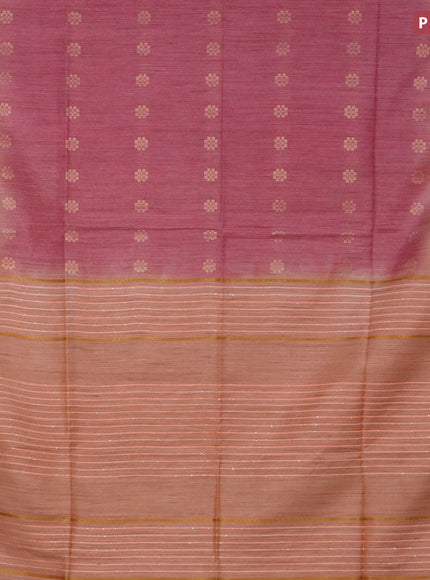 Bamboo saree pink shade and pale orange with allover zari woven buttas & batik prints and sequin work pallu & zari border