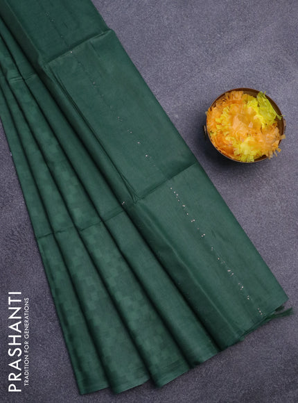 Bamboo saree green with allover self emboss and sequin work pallu