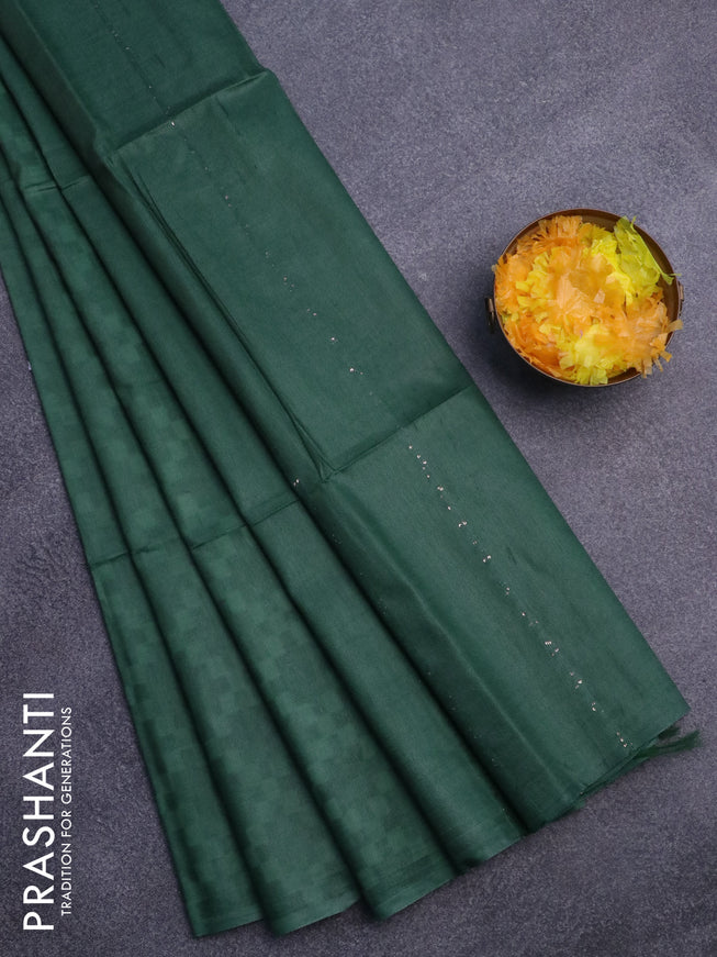 Bamboo saree green with allover self emboss and sequin work pallu