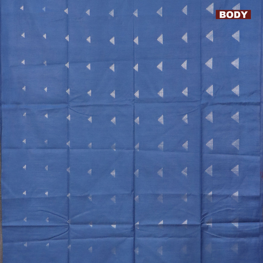 Bamboo saree blue shade with silver zari woven geometric buttas and sequin work pallu