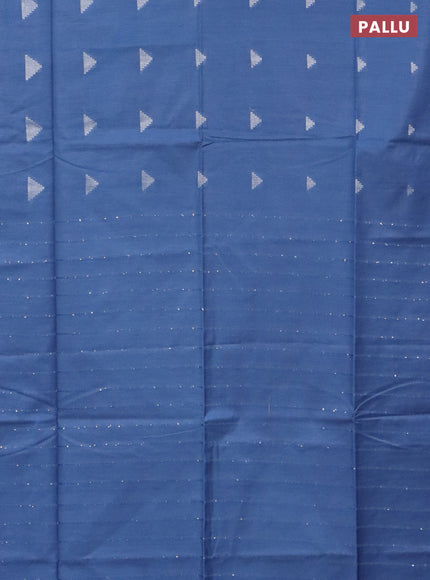 Bamboo saree blue shade with silver zari woven geometric buttas and sequin work pallu