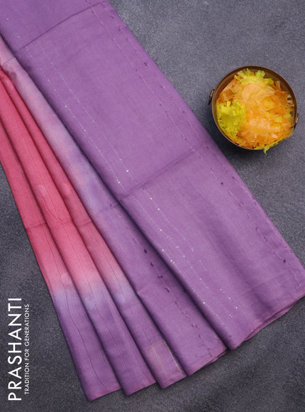 Bamboo saree pink and mild purple with thread woven buttas in borderless style