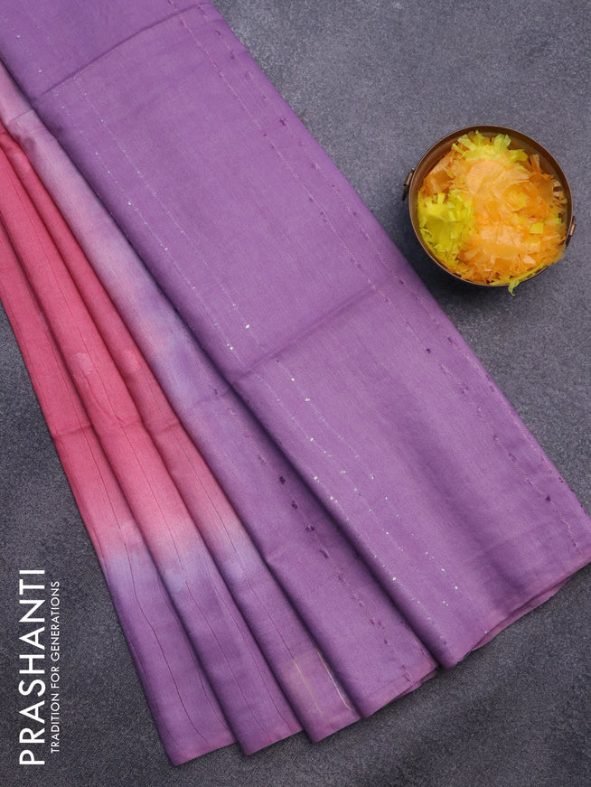 Bamboo saree pink and mild purple with thread woven buttas in borderless style