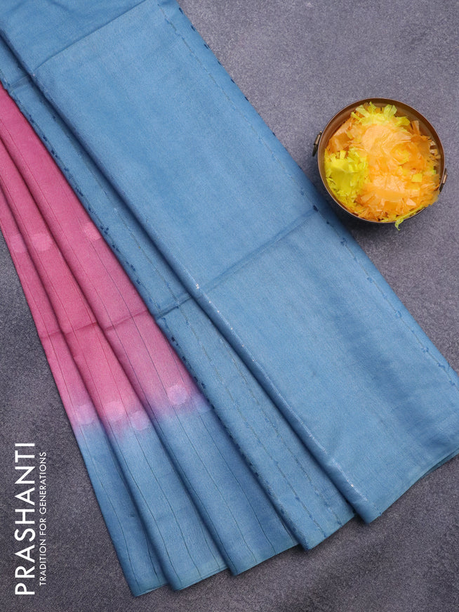 Bamboo saree pink and blue with thread woven buttas in borderless style