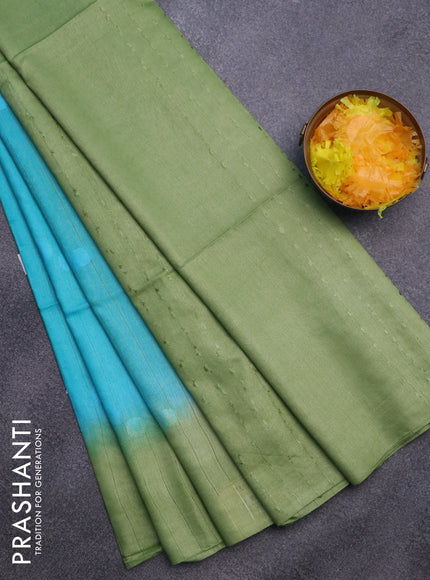 Bamboo saree teal blue and green with thread woven buttas in borderless style