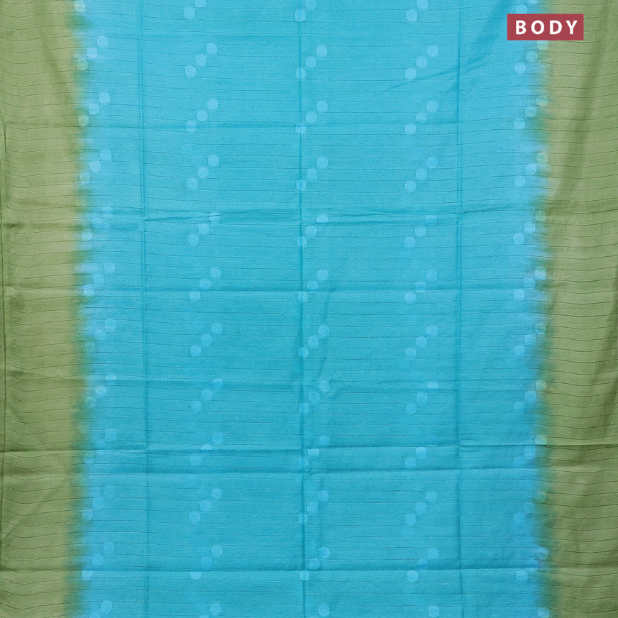 Bamboo saree teal blue and green with thread woven buttas in borderless style