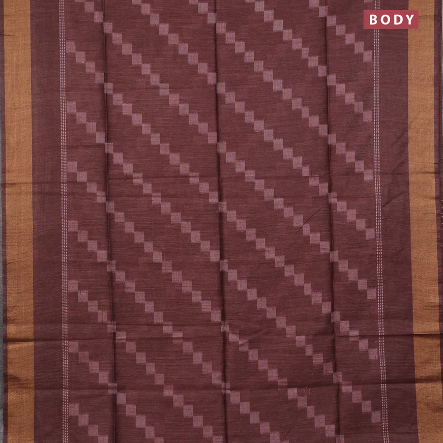 Bamboo saree coffee brown with allover geometric thread weaves and zari woven border