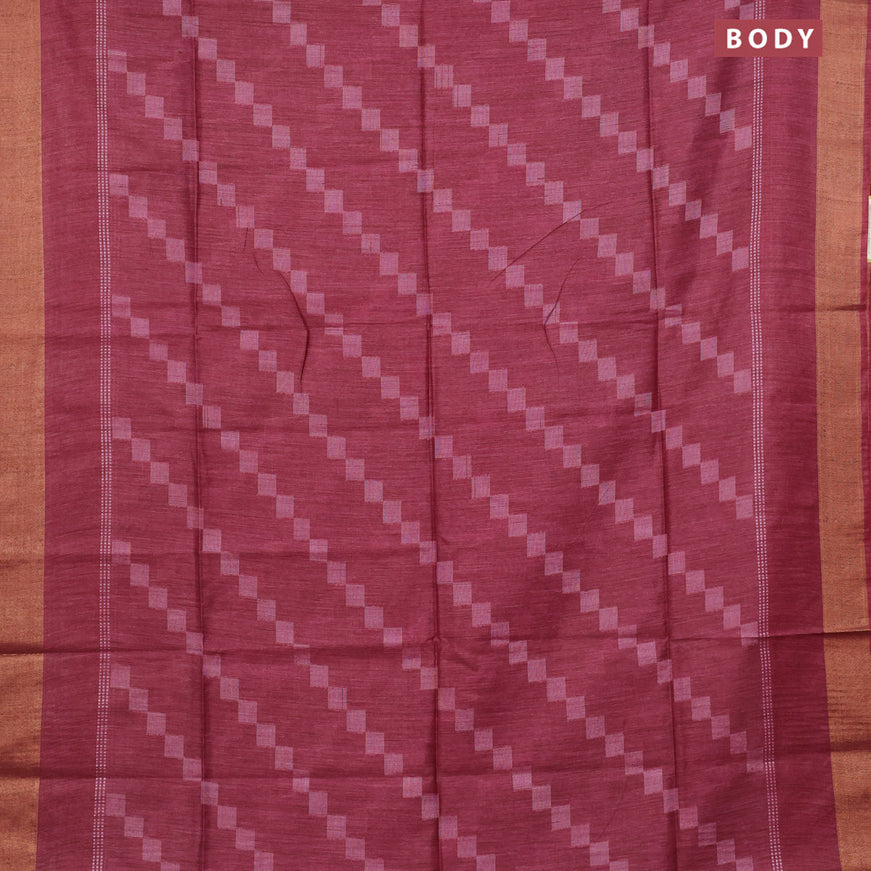 Bamboo saree maroon with allover geometric thread weaves and zari woven border