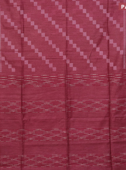 Bamboo saree maroon with allover geometric thread weaves and zari woven border