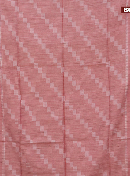 Bamboo saree pastel peach with allover geometric thread weaves and zari woven border