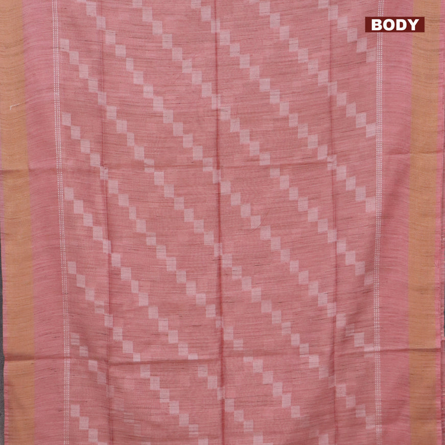 Bamboo saree pastel peach with allover geometric thread weaves and zari woven border