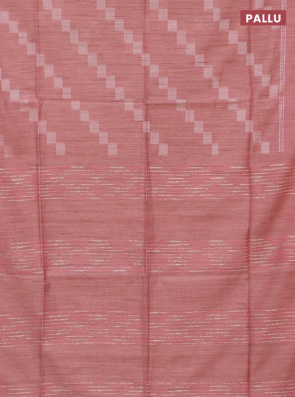 Bamboo saree pastel peach with allover geometric thread weaves and zari woven border