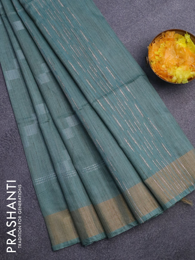 Bamboo saree pastel blue shade with allover geometric thread weaves and zari woven border