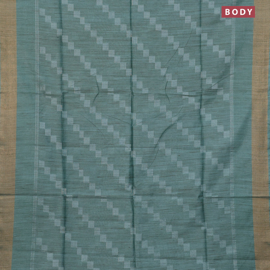 Bamboo saree pastel blue shade with allover geometric thread weaves and zari woven border