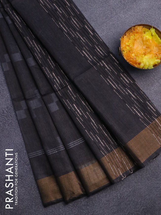 Bamboo saree black with allover geometric thread weaves and zari woven border