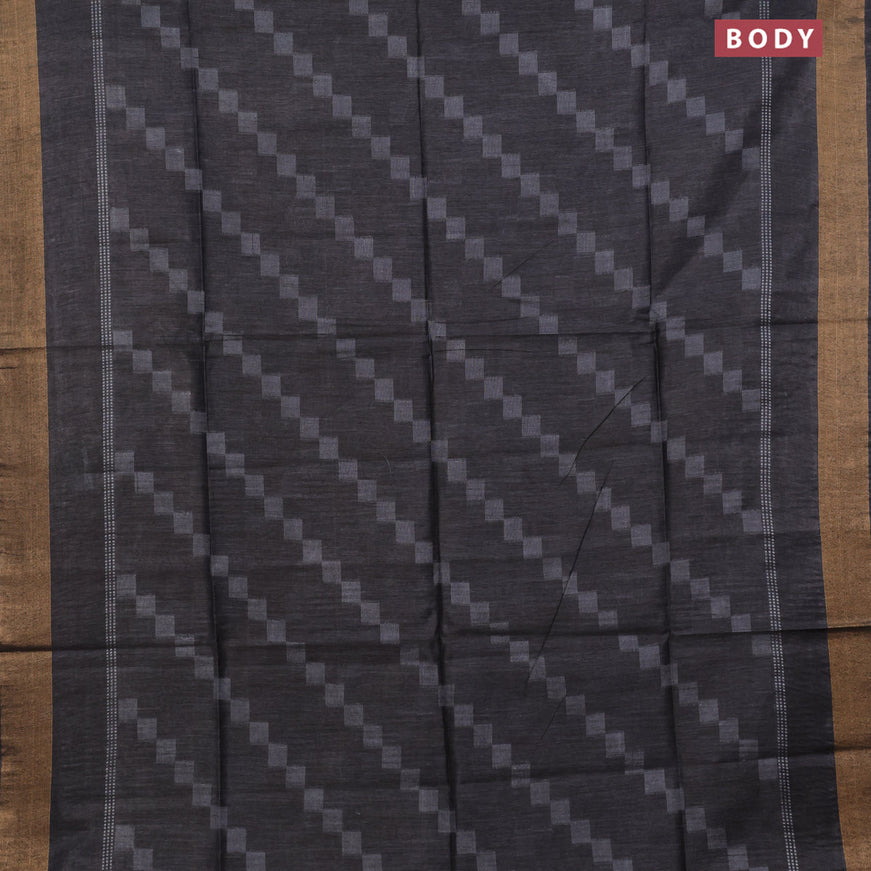 Bamboo saree black with allover geometric thread weaves and zari woven border