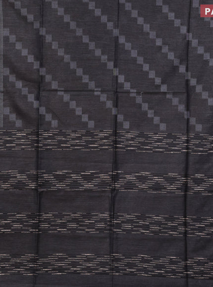 Bamboo saree black with allover geometric thread weaves and zari woven border