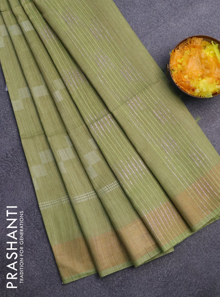 Bamboo saree light green with allover geometric thread weaves and zari woven border