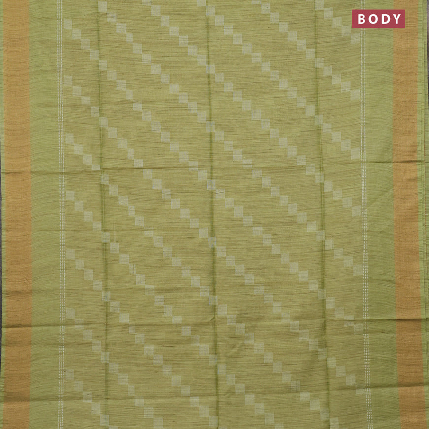 Bamboo saree light green with allover geometric thread weaves and zari woven border