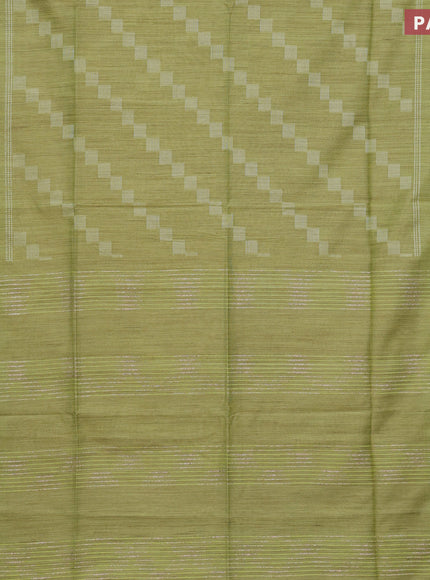 Bamboo saree light green with allover geometric thread weaves and zari woven border