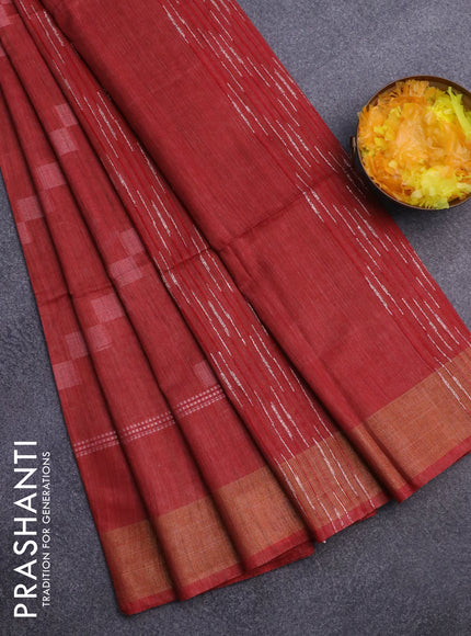 Bamboo saree red with allover geometric thread weaves and zari woven border