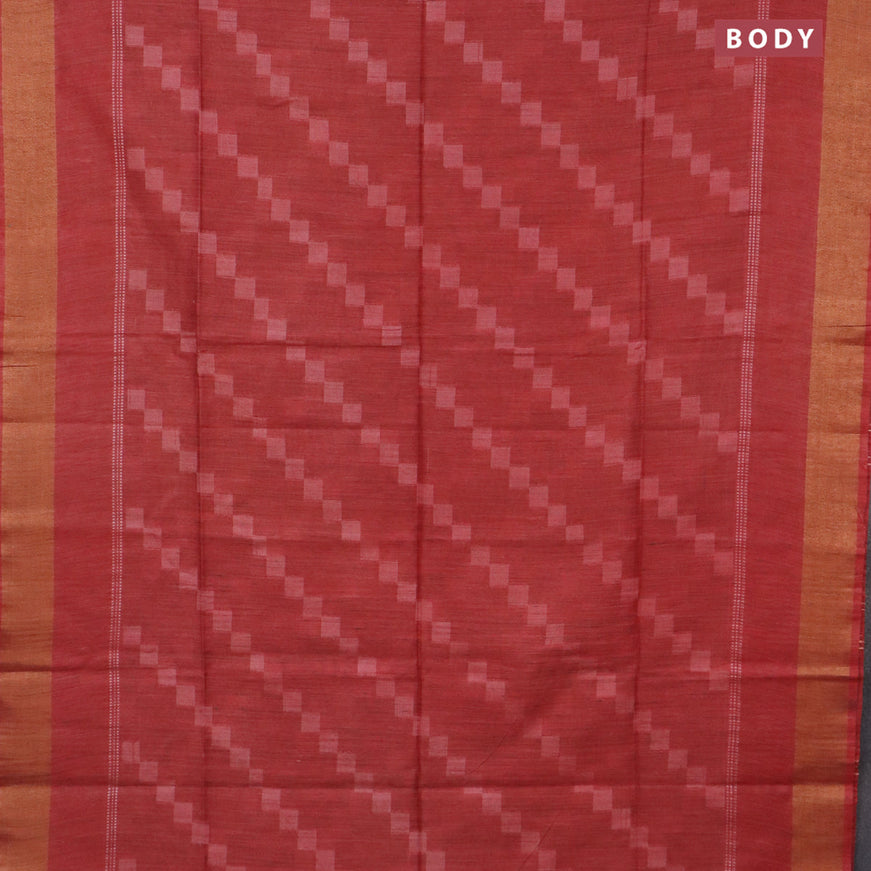 Bamboo saree red with allover geometric thread weaves and zari woven border