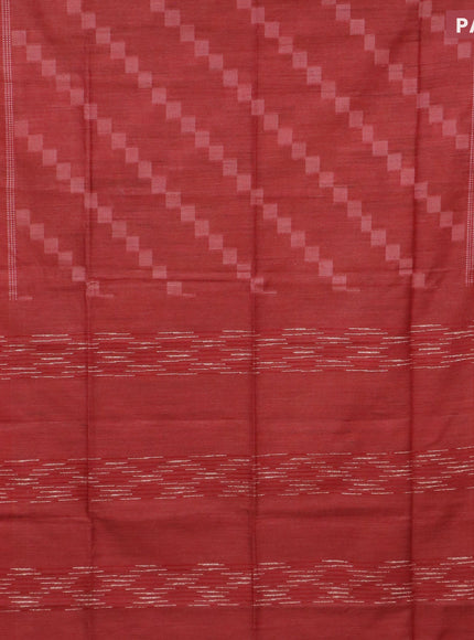 Bamboo saree red with allover geometric thread weaves and zari woven border