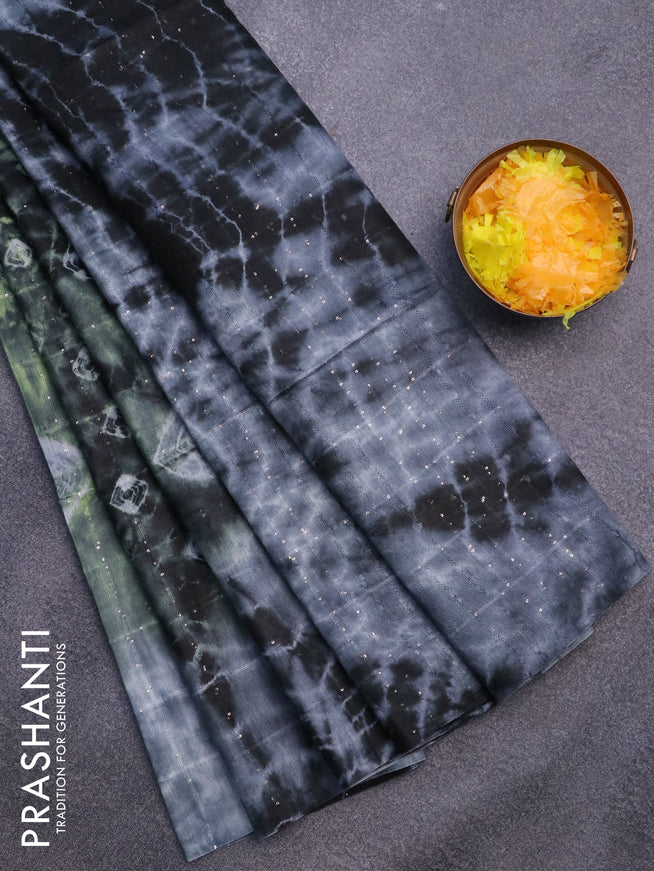 Bamboo saree green shade and grey black with allover sequin work & tie and dye prints in borderless style