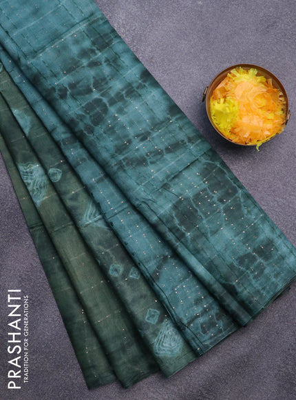 Bamboo saree dark green with allover sequin work & tie and dye prints in borderless style