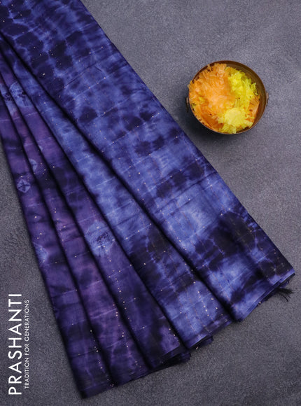 Bamboo saree dark blue with allover sequin work & tie and dye prints in borderless style