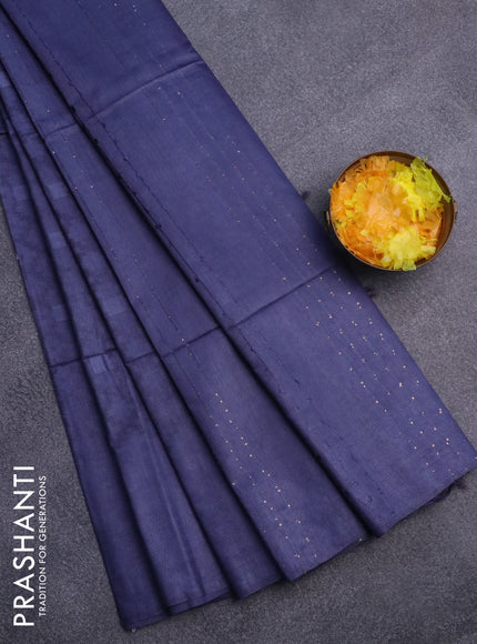 Bamboo saree dark blue shade with allover self emboss and sequin work pallu & woven border