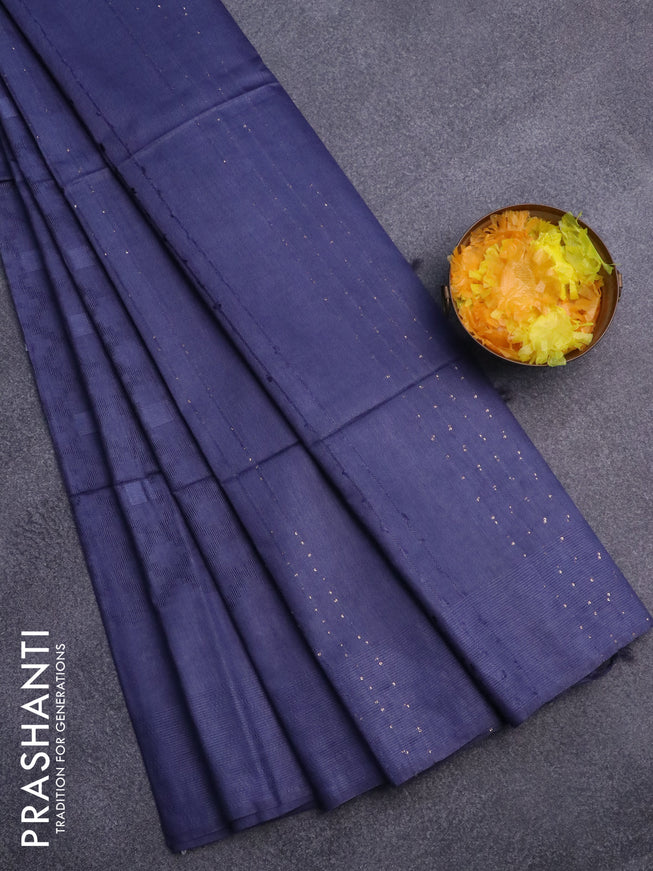 Bamboo saree dark blue shade with allover self emboss and sequin work pallu & woven border