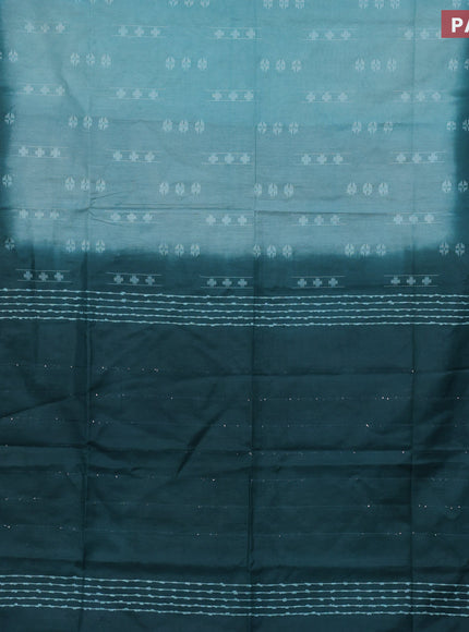 Bamboo saree pastel blue and peacock green with thread woven buttas in borderless style