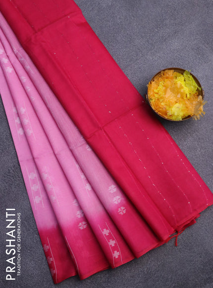 Bamboo saree light pink and pink with thread woven buttas in borderless style