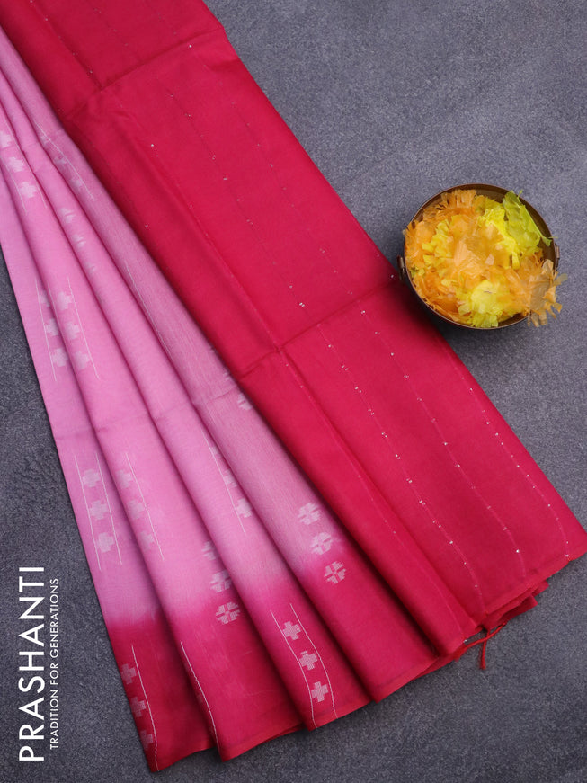 Bamboo saree light pink and pink with thread woven buttas in borderless style