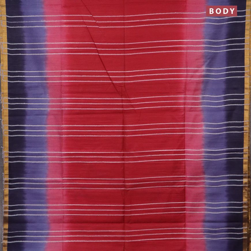 Bamboo saree red and navy blue with allover thread weaves and sequin work pallu & zari border