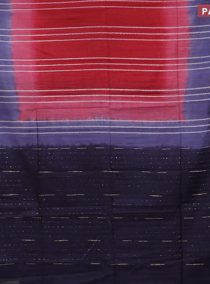 Bamboo saree red and navy blue with allover thread weaves and sequin work pallu & zari border